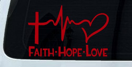 Faith Hope Love Cross and Heart Heartbeat Christian Car or Truck Window Decal Sticker
