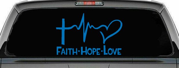 Faith Hope Love Cross and Heart Heartbeat Christian Car or Truck Window Decal Sticker