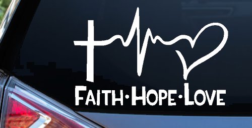 Faith Hope Love Cross and Heart Heartbeat Christian Car or Truck Window Decal Sticker