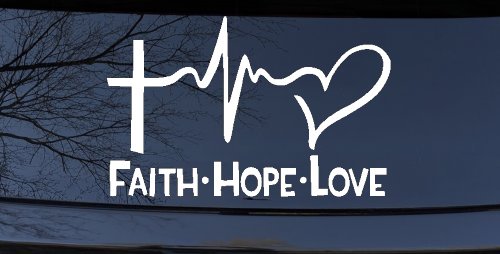 Faith Hope Love Cross and Heart Heartbeat Christian Car or Truck Window Decal Sticker