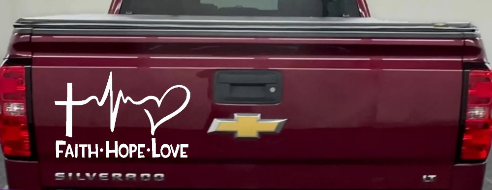 Faith Hope Love Cross and Heart Heartbeat Christian Car or Truck Window Decal Sticker