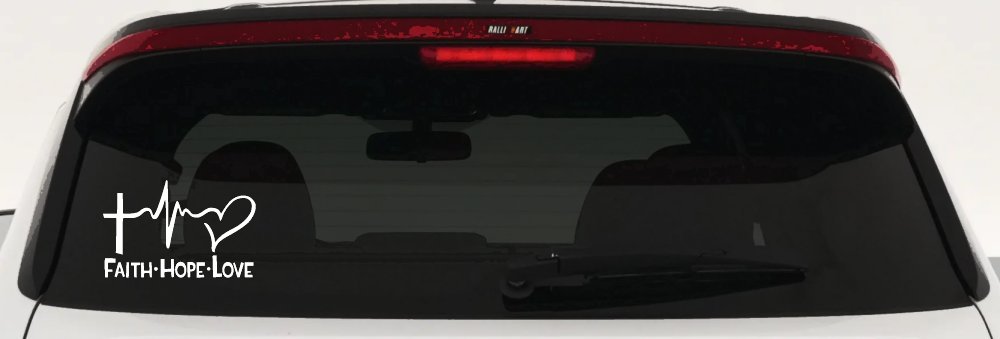 Faith Hope Love Cross and Heart Heartbeat Christian Car or Truck Window Decal Sticker