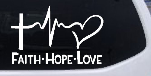 Faith Hope Love Cross and Heart Heartbeat Christian Car or Truck Window Decal Sticker