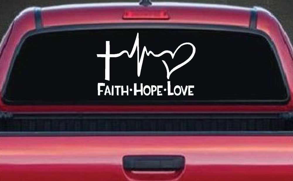 Faith Hope Love Cross and Heart Heartbeat Christian Car or Truck Window Decal Sticker
