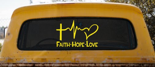 Faith Hope Love Cross and Heart Heartbeat Christian Car or Truck Window Decal Sticker