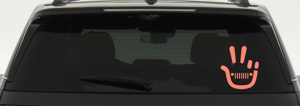 Jeep Wave Peace Sign Off Road Car or Truck Window Decal Sticker (Coral)