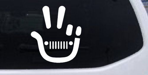 Jeep Wave Peace Sign Off Road Car or Truck Window Decal Sticker (White)