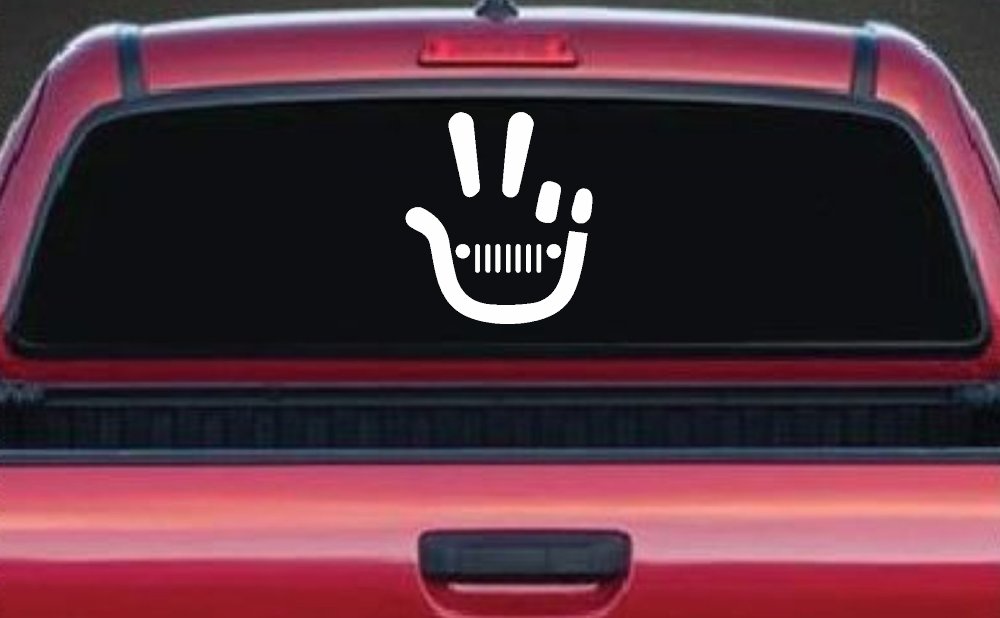 Jeep Wave Peace Sign Off Road Car or Truck Window Decal Sticker (White)