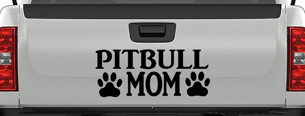 Pitbull Mom with Paw Prints Car or Truck Window Vinyl Decal Sticker (Black)