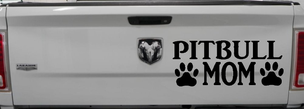 Pitbull Mom with Paw Prints Car or Truck Window Decal Sticker (Black)