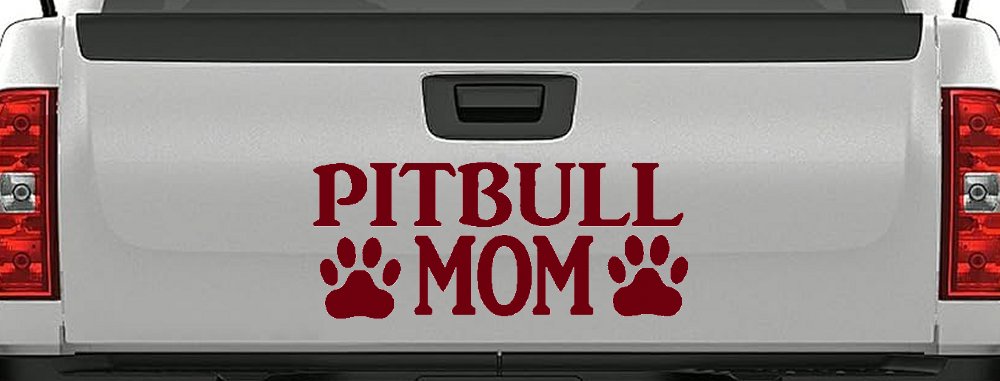 Pitbull Mom with Paw Prints Car or Truck Window Decal Sticker (Burgundy)