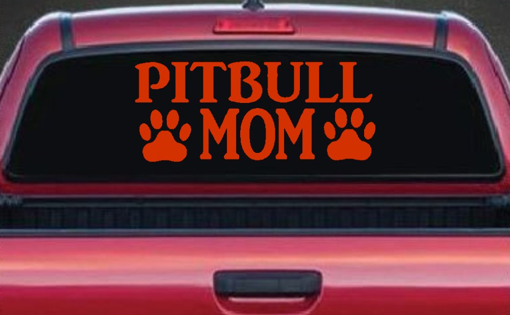 Pitbull Mom with Paw Prints Car or Truck Window Decal Sticker