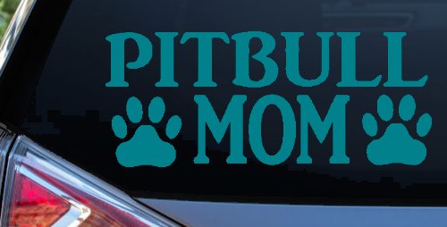 Pitbull Mom with Paw Prints Car or Truck Window Decal Sticker (Turquoise Blue)
