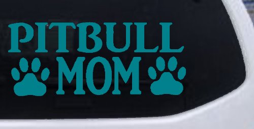 Pitbull Mom with Paw Prints Car or Truck Window Vinyl Decal Sticker (Turquoise Blue)