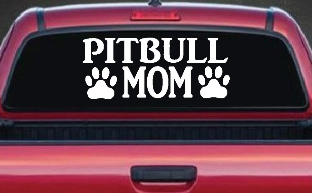 Pitbull Mom with Paw Prints Car or Truck Window Decal Sticker