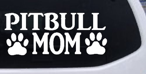 Pitbull Mom with Paw Prints Car or Truck Window Vinyl Decal Sticker (White)