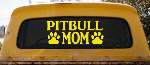 Pitbull Mom with Paw Prints Car or Truck Window Decal Sticker (Yellow)