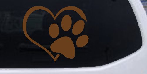 Animal Lover Heart with Cat or Dog Paw Print Car or Truck Window Decal Sticker (Copper)