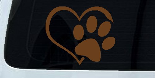 Animal Lover Heart with Cat or Dog Paw Print Car or Truck Window Decal Sticker (Copper)