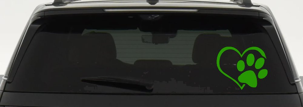 Animal Lover Heart with Cat or Dog Paw Print Car or Truck Window Decal Sticker (Lime)