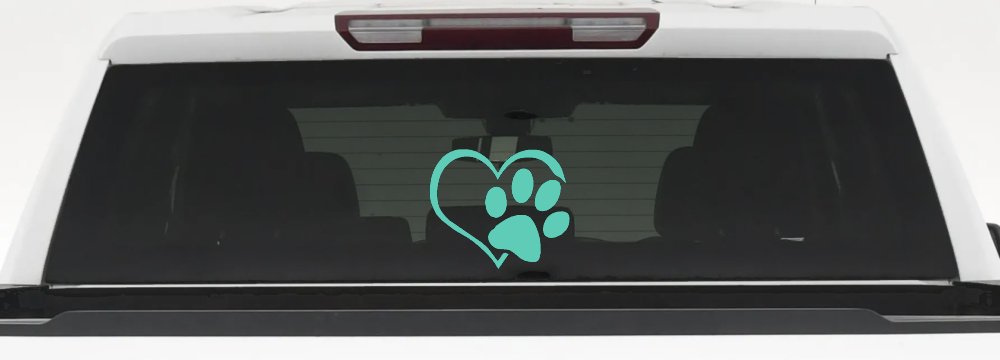 Animal Lover Heart with Cat or Dog Paw Print Car or Truck Window Vinyl Decal Sticker (Mint)