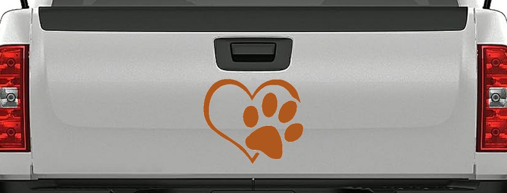 Animal Lover Heart with Cat or Dog Paw Print Car or Truck Window Decal Sticker (Nut Brown)