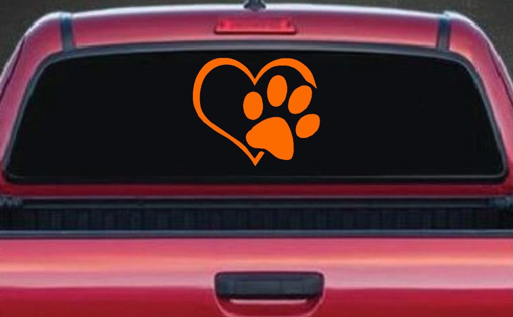 Animal Lover Heart with Cat or Dog Paw Print Car or Truck Window Decal Sticker (Orange)