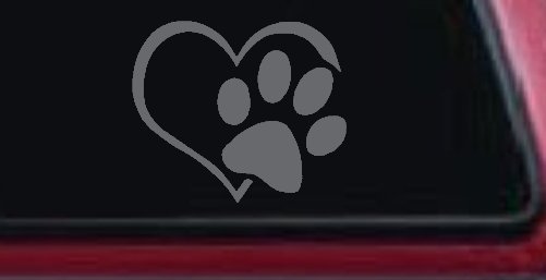 Animal Lover Heart with Cat or Dog Paw Print Car or Truck Window Vinyl Decal Sticker (Silver)