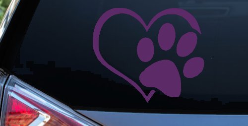 Animal Lover Heart with Cat or Dog Paw Print Car or Truck Window Decal Sticker (Violet)