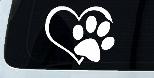 Animal Lover Heart with Cat or Dog Paw Print Car or Truck Window Decal Sticker (White)