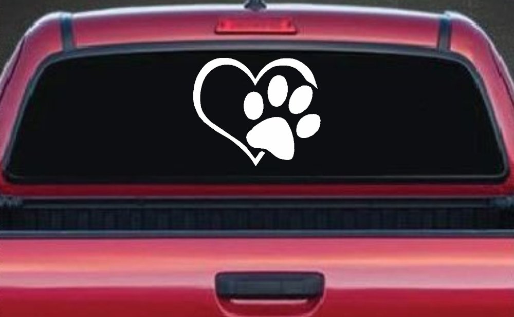 Animal Lover Heart with Cat or Dog Paw Print Car or Truck Window Decal Sticker (White)