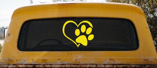 Animal Lover Heart with Cat or Dog Paw Print Car or Truck Window Vinyl Decal Sticker (Yellow)
