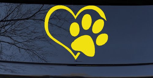 Animal Lover Heart with Cat or Dog Paw Print Car or Truck Window Decal Sticker (Yellow)