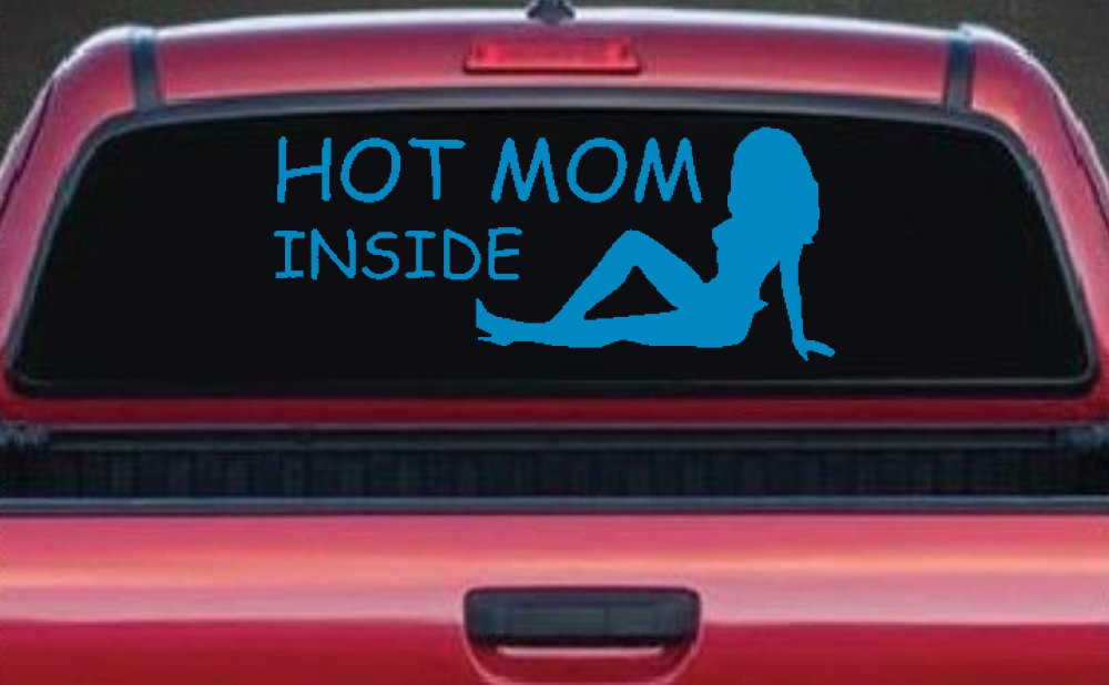 Hot Mom Inside Mother MILF Car or Truck Window Vinyl Decal Sticker (Blue)