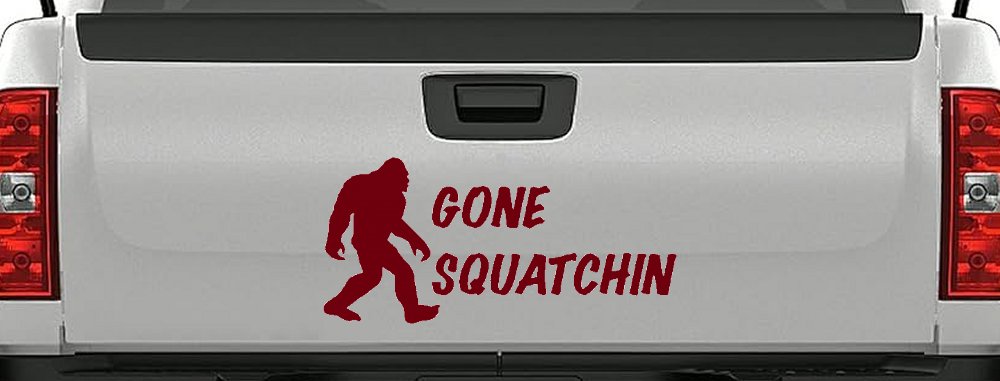 Gone Squatchin Bigfoot Hunting Car or Truck Window Decal Sticker (Burgundy)