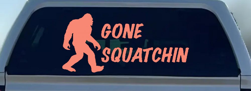 Gone Squatchin Bigfoot Hunting Car or Truck Window Vinyl Decal Sticker (Coral)