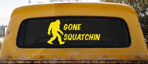 Gone Squatchin Bigfoot Hunting Car or Truck Window Decal Sticker (Yellow)