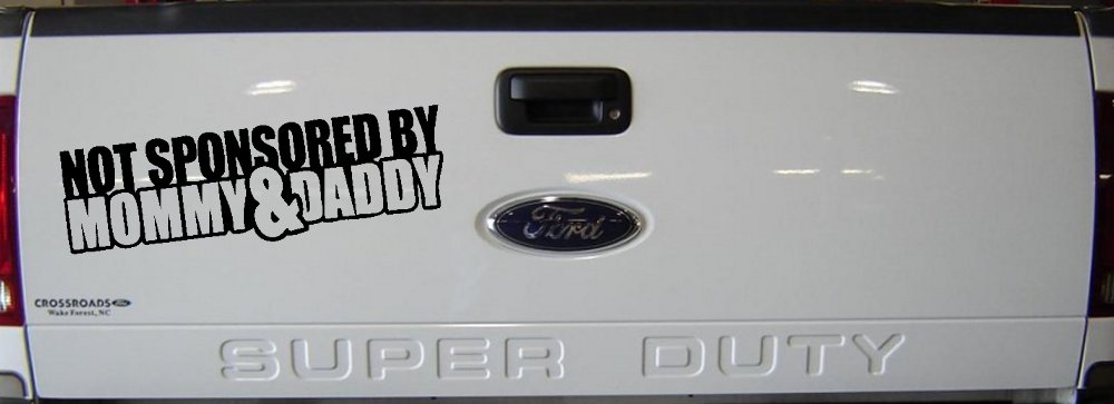Not Sponsored By Mommy and Daddy Motor Sports Car or Truck Window Decal Sticker (Black)