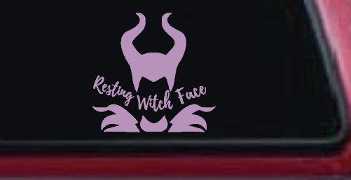 Funny Resting Witch Face Maleficent Car or Truck Window Decal Sticker (Lilac)