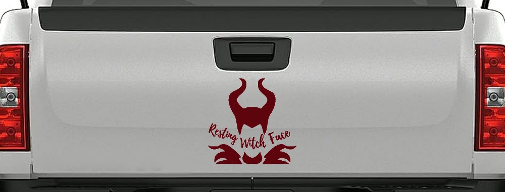 Funny Resting Witch Face Maleficent Car or Truck Window Decal Sticker (Purple Red)
