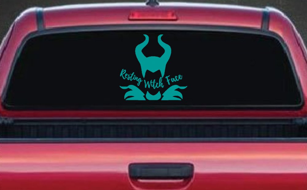 Funny Resting Witch Face Maleficent Car or Truck Window Decal Sticker (Turquoise)