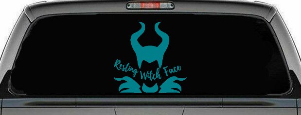 Funny Resting Witch Face Maleficent Car or Truck Window Decal Sticker (Turquoise Blue)