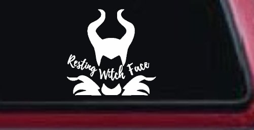 Funny Resting Witch Face Maleficent Car or Truck Window Decal Sticker (White)