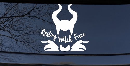 Funny Resting Witch Face Maleficent Car or Truck Window Decal Sticker (White)