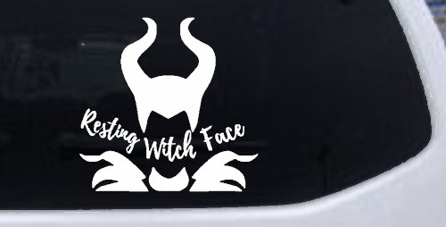 Funny Resting Witch Face Maleficent Car or Truck Window Decal Sticker (White)