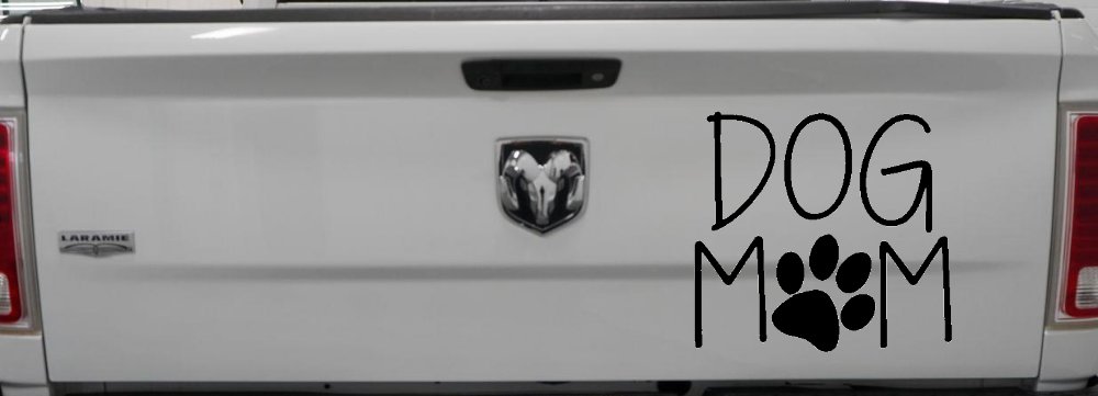 Dog Mom with Paw Print Car or Truck Window Decal Sticker (Black)