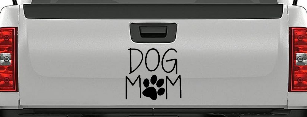 Dog Mom with Paw Print Car or Truck Window Decal Sticker (Black)