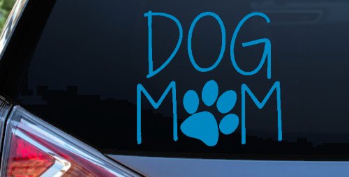 Dog Mom with Paw Print Car or Truck Window Decal Sticker (Blue)