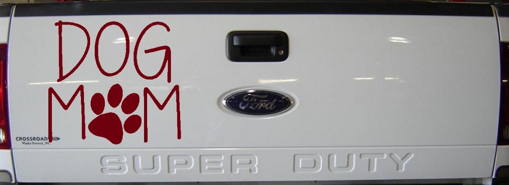 Dog Mom with Paw Print Car or Truck Window Decal Sticker (Burgundy)