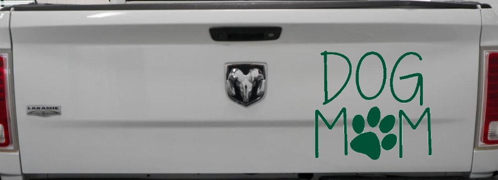 Dog Mom with Paw Print Car or Truck Window Decal Sticker (Dark Green)